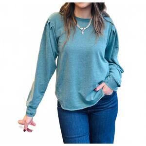 NEW MODODOC long sleeve pleated sleeve sweatshirt - plus in frozen teal